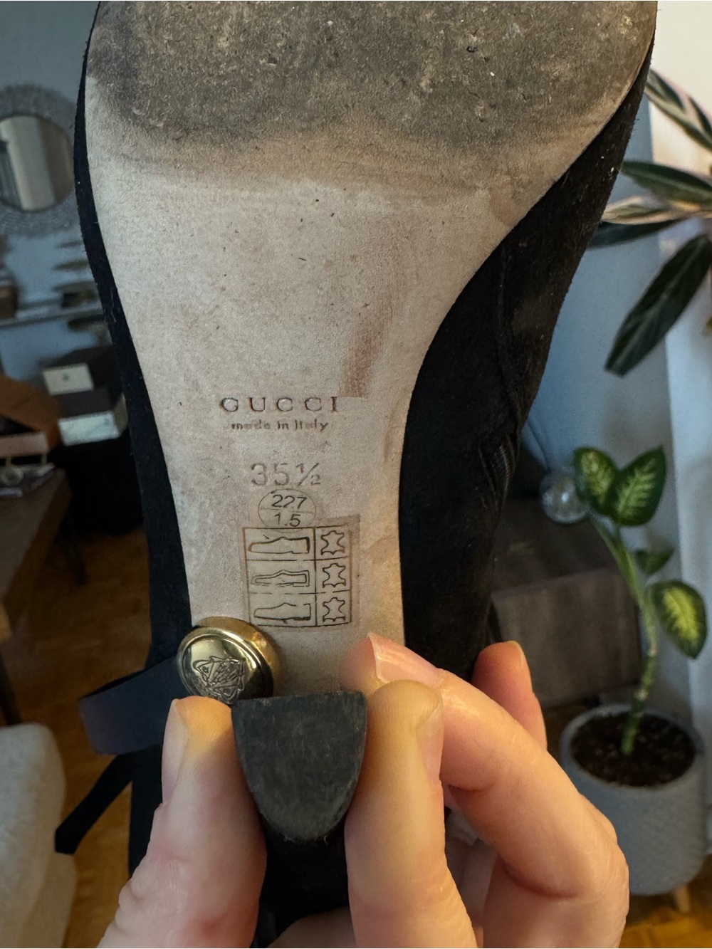 Gucci Black Suede Fringe Studded High-Heel Ankle Boots - Picture 3 of 4